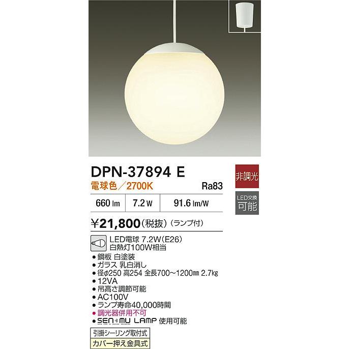 Y　DPN-37894 ペンダントライト 2700K 照明 おしゃれ かわいい 大光電機 DAIKO ペンダントライト DPN-37894E