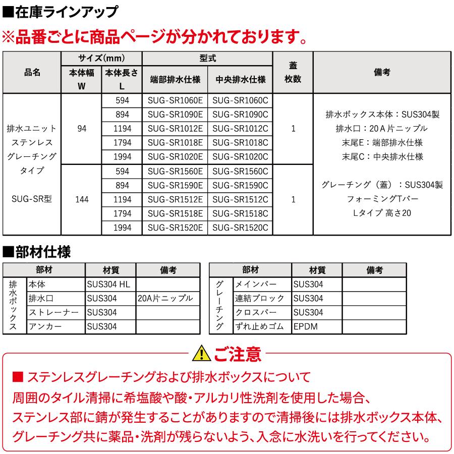 排水ユニット ステンレスグレーチングタイプ SUG-SR1020E 本体幅W