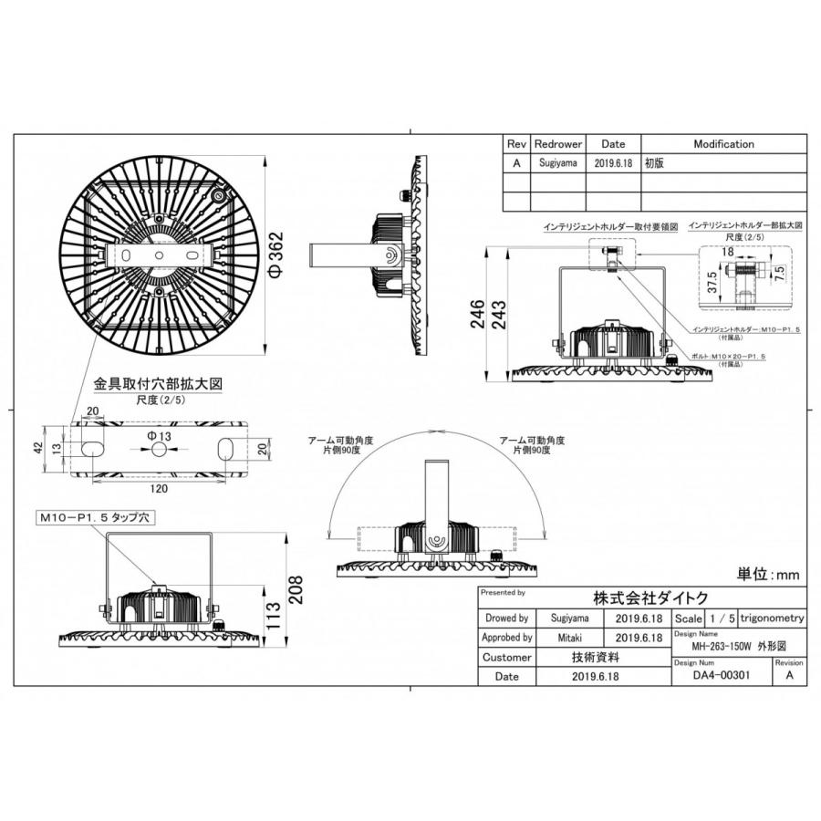 LED投光器・高天井灯 水銀灯700W相当 昼白色 MH-263-150W-5000K 屋内