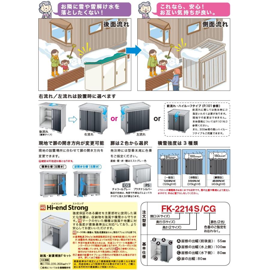 【無料★特典対象】 物置 収納 フォルタ FK-2215S スタンダード 屋根傾斜変更タイプ 多雪型 間口2210×奥行1530×高さ2085mm イナバ物置 稲葉製作所 収納庫_5