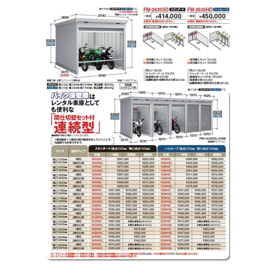 無料☆特典対象】 バイクガレージ バイク保管庫 FM-2635SD 