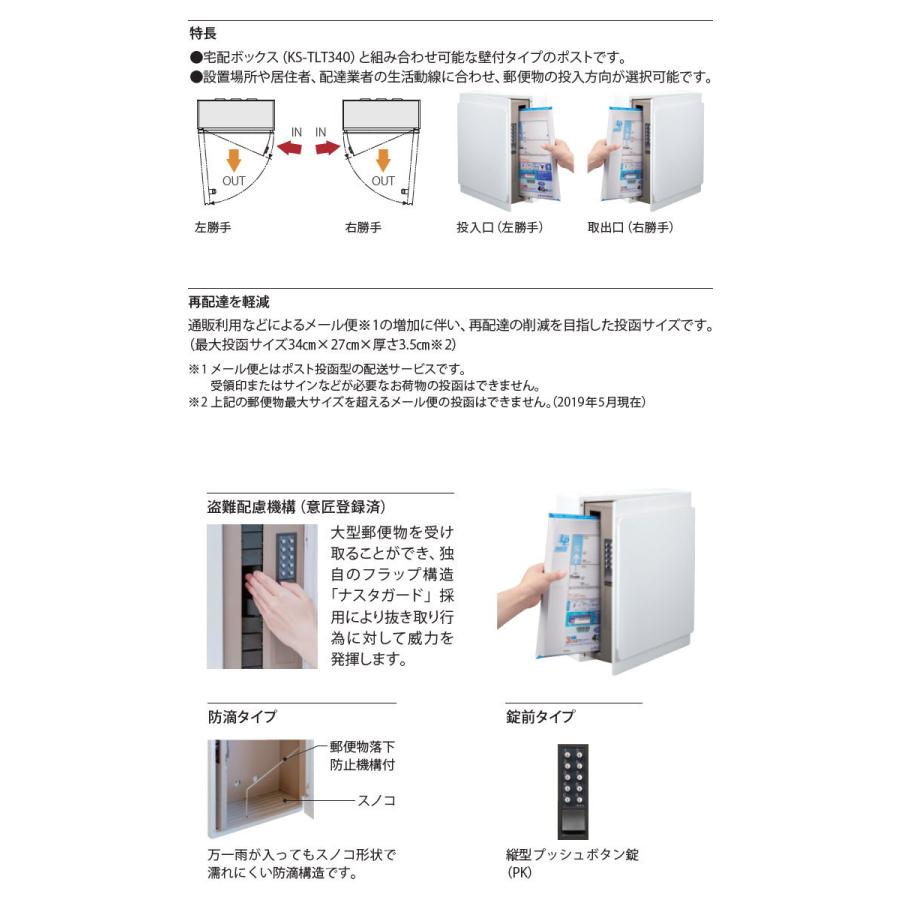 郵便ポスト　郵便受け　壁付け　ブラック　NASTA　KS-MB36F-RPK-BK　ナスタ　壁掛け　横入前出　右勝手　防滴タイプ　鍵付き