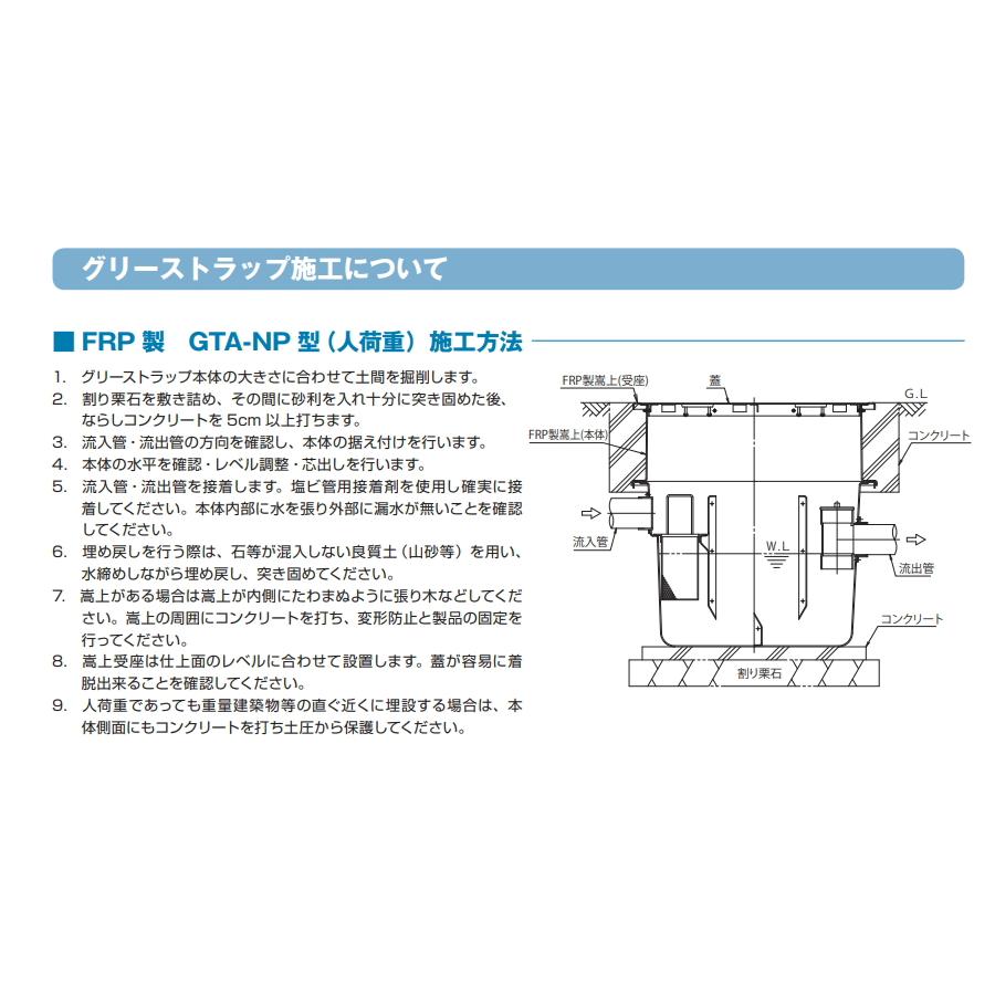 【無料★特典対象】  前澤化成工業  FRP グリストラップ  パイプ流入埋設型 SUS蓋 人荷重 GTA-N22  本体蓋付:82610  グリース 前沢 阻集器 マエザワ 厨房 排水_4