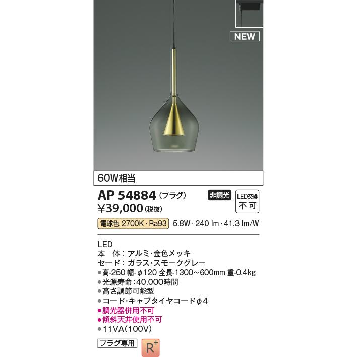 照明 おしゃれ コイズミ照明 KOIZUMI ペンダントライト AP54884 電球色