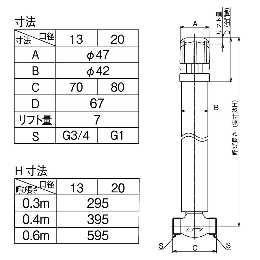 オプション オンリーワンクラブ 不凍水抜栓MV 口径20mm H400サイズ TK3