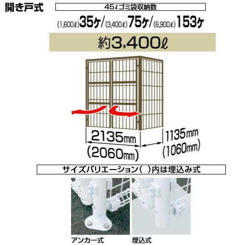 ゴミステーション　屋外　ゴミ箱　四国化成　ゴミストッカー　LMF10型　基本セット　シコク　間口2135mm×奥行　アンカー式　メッシュ屋根　ダストボックス　開き戸式