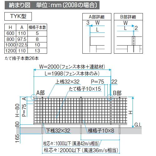 【無料★特典対象】 フェンス   三協アルミ 三協立山  レジリア TYK型   フェンス本体   H1000   マス格子タイプ   CEF-TYK-10   境界 屋外 アルミ 形材フェンの画像