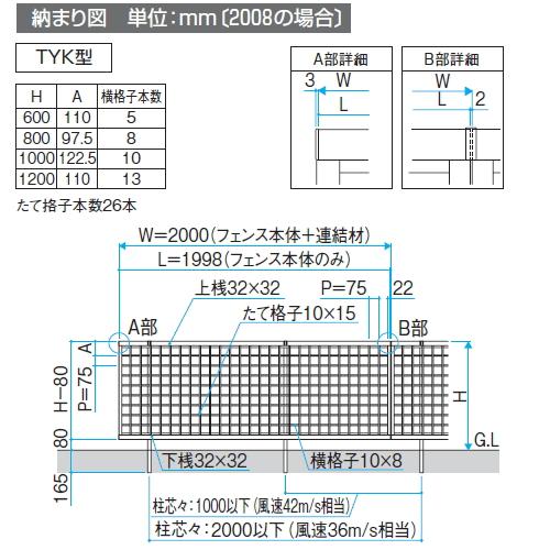 フェンス   三協アルミ 三協立山  レジリア TYK型   フェンス本体   H1200   マス格子タイプ   CEF-TYK-12   境界 屋外 アルミ 形材フェンスガーデン DIY 塀 壁｜ex-gstyle｜04