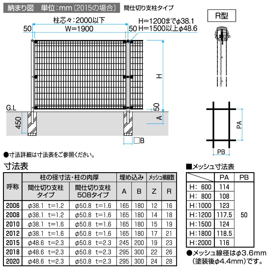 メッシュフェンス   三協アルミ 三協立山  ユメッシュR型   間仕切り支柱タイプ フェンス本体   H1000   太陽光 発電 ソーラーパネルの囲いフェンスに最適DIYで｜ex-gstyle｜03