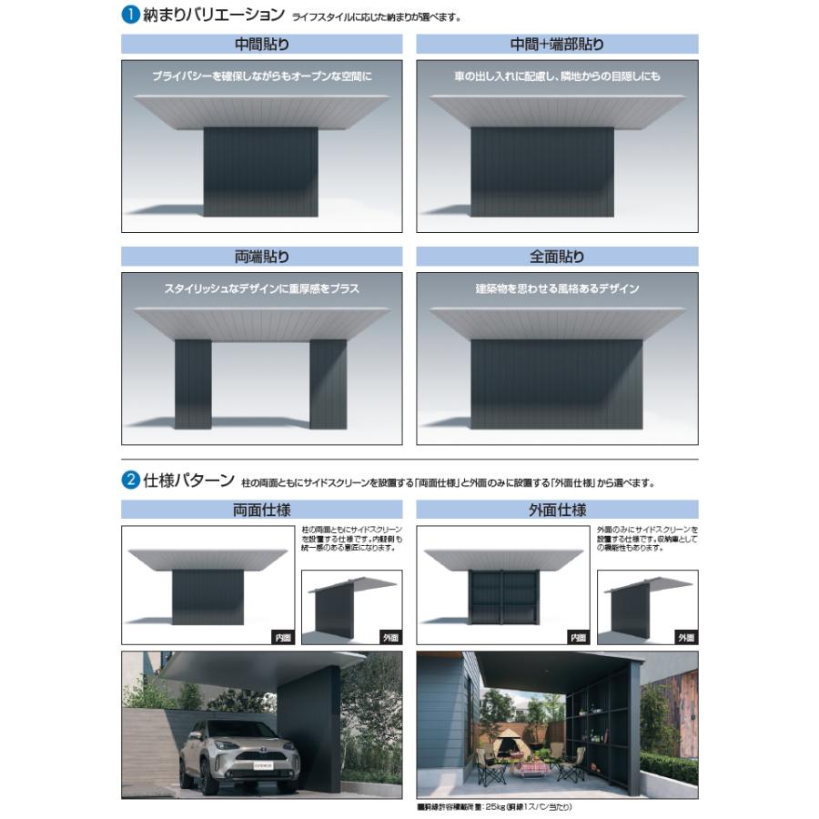カーポート H25 呼称：5754 基本タイプ F[2] (エフツー)2台用 天井材：形材色 耐風圧強度：風速40m/s相当(耐積雪量：20cm相当) 柱4本 高さ2500×奥行57_6
