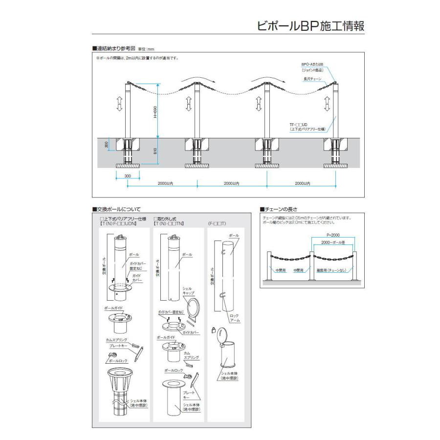 無料☆特典対象】 三協アルミ 車止め ビポールBP チェーン内蔵型 中間