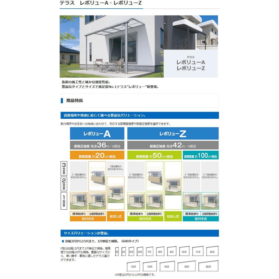 【無料★特典対象】 テラス屋根 三協アルミ 三協立山 レボリューZ 1500タイプ フラット屋根 関東間 出幅移動収まり 標準柱 2階設置型 柱付き式_3