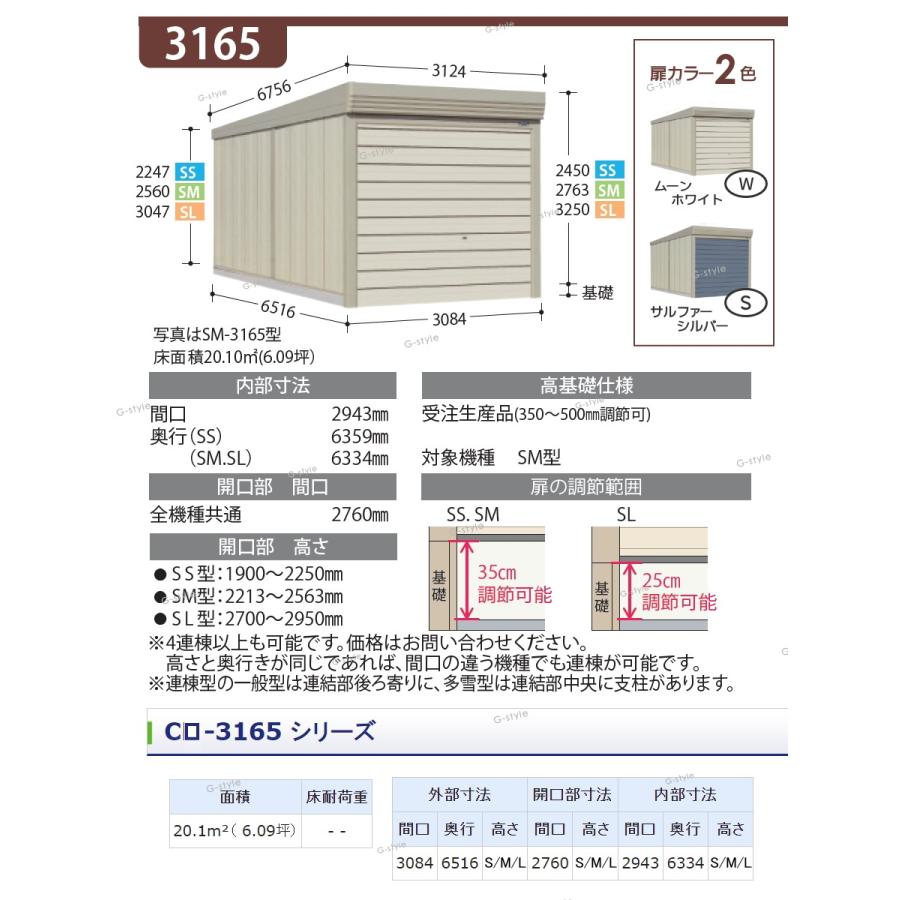 物置　収納　タクボ　物置　TAKUBO　田窪工業所　ベルフォーマ　SM　多雪型　標準屋根　独立型　間口3084mm×奥行き6516mm×高さ2763mm　SM-S3165　シャッタータイプ　収納庫