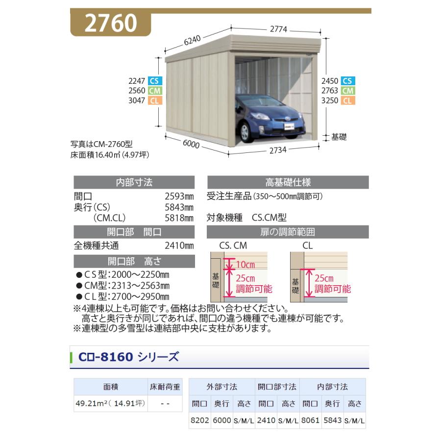 物置　収納　タクボ　標準屋根　3連棟　CS　一般型　田窪工業所　カールフォーマ　間口8202奥行き6000高さ2450　物置　3連棟　収納庫　TAKUBO　CS-8160　シャッタータイプ　屋外