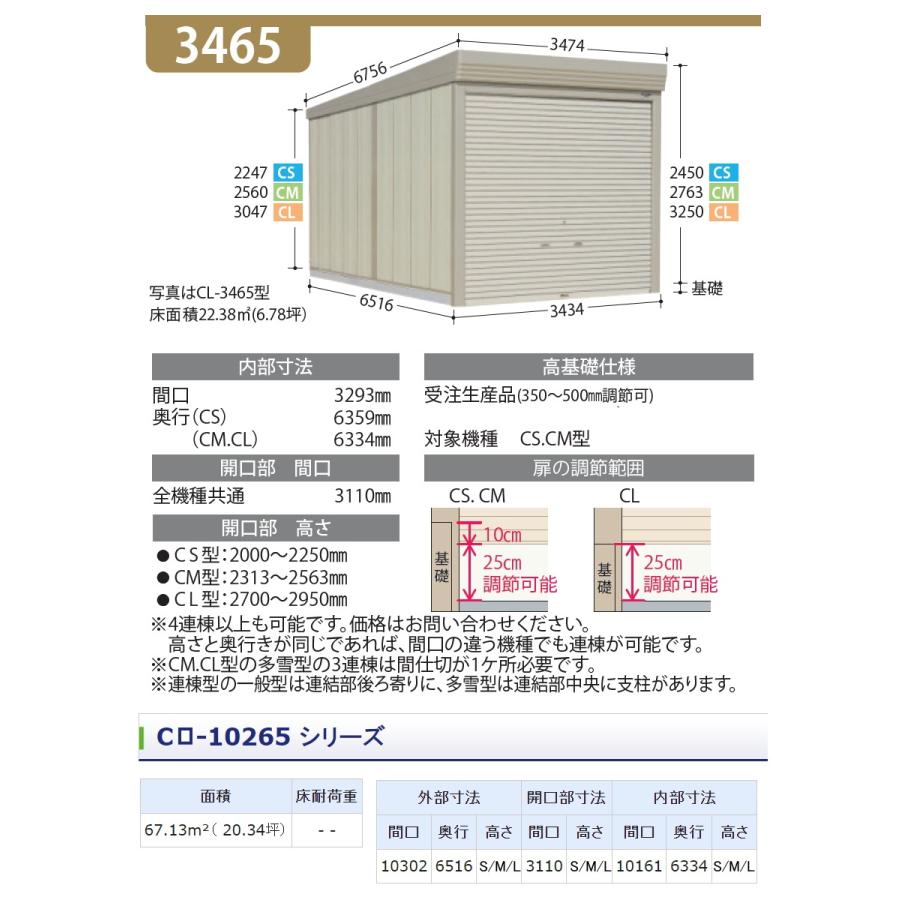 物置　収納　タクボ　3連棟　TAKUBO　間口10302奥行き6516高さ2763　田窪工業所　CM　カールフォーマ　結露減少屋根　一般型　CM-Z10265　3連棟　シャッタータイプ　物置　収納