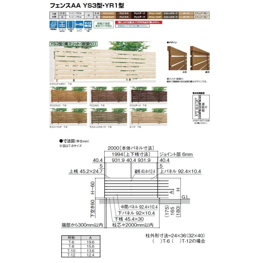 【無料★特典対象】 フェンス 目隠し LIXIL  フェンスAA YS3型 フェンス本体 H800   横スリット 板張り (リクシル) TOEX 境界 屋外 アルミ 形材フェンスガーデの画像