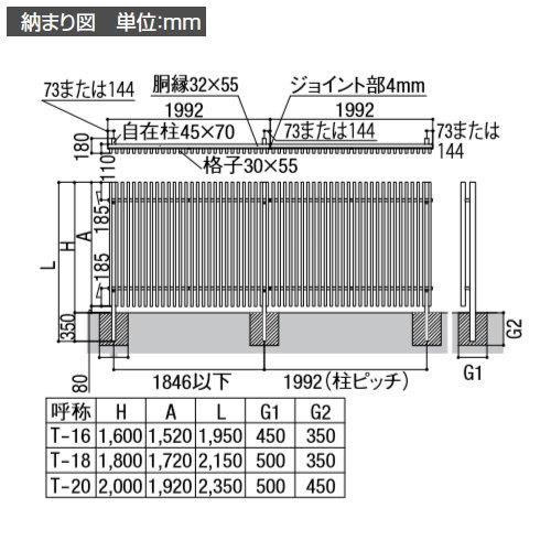 フェンス 目隠し   LIXIL(リクシル) TOEX  プログコートフェンスF1型   本体   アルミカラー   W994×H1600   境界 屋外 アルミ 形材フェンスガーデン DIY 塀 壁｜ex-gstyle｜05