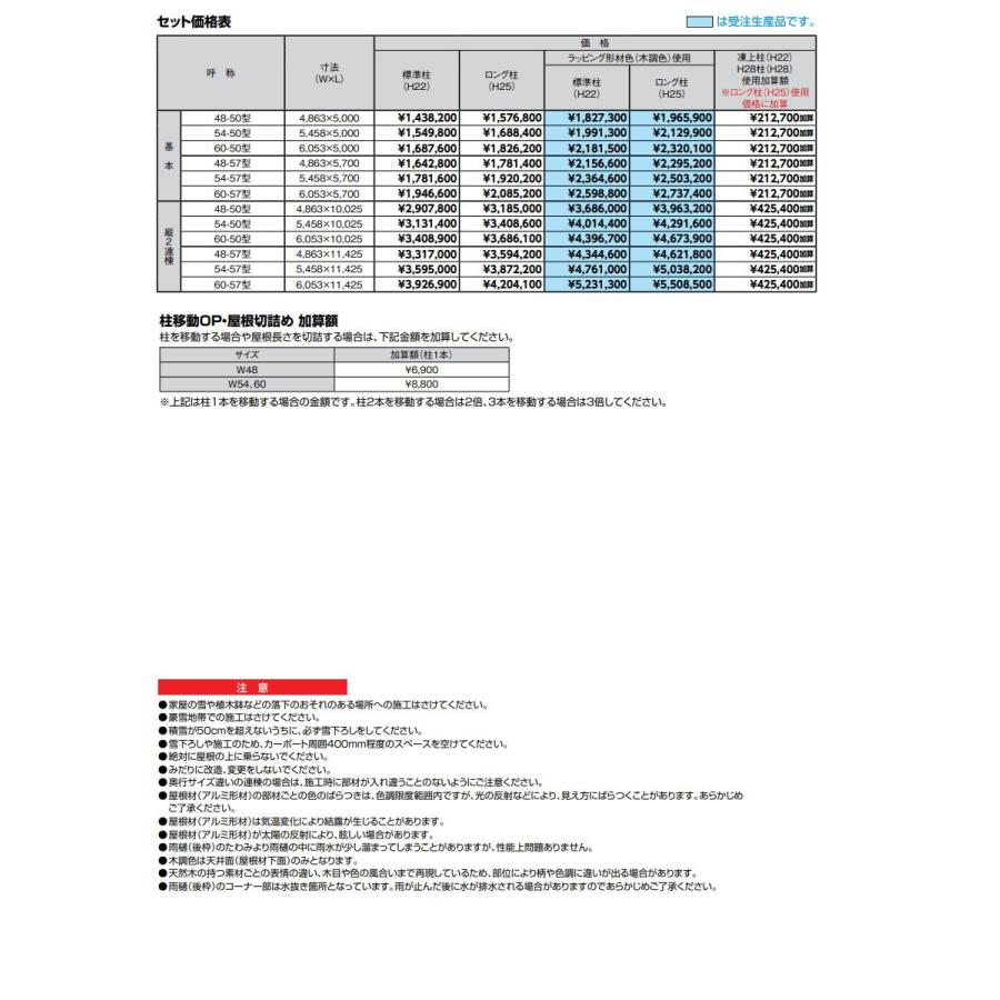 カーポートSC 1500 2台用 縦2連棟 48-57型 標準柱（H22） アルミ色 カーポート 2台用 LIXIL リクシル 駐車 車庫 ガレージ 屋根 2台_2