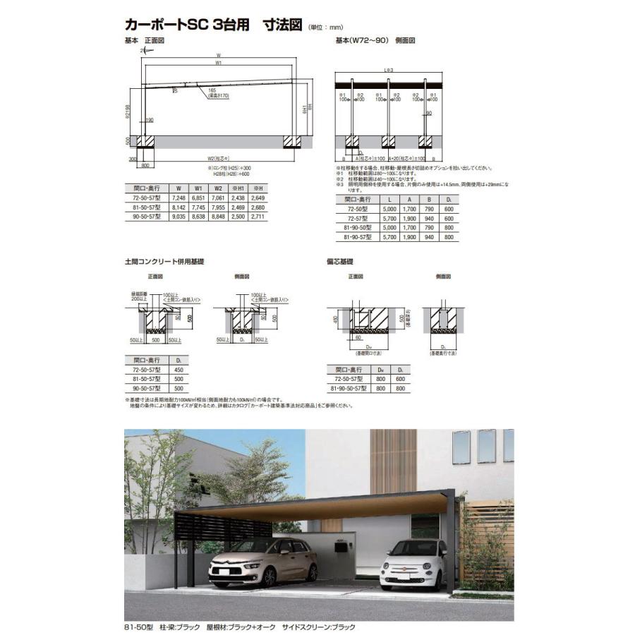 カーポート 3台用 LIXIL リクシル SC 基本 81-50型 H28柱(H28 カーポート 3台用 LIXIL リクシル SC 基本 81-50型 H28柱(H28