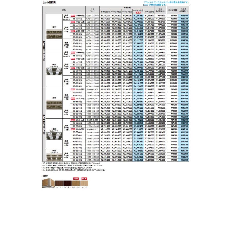 カーポートST 4500タイプ 4台用 縦2連棟（2台＋2台） 60-60・60型 ロング柱25 単体8本柱＋8本 採光３山ポリカタイプ(積雪150cm) カーポート4台用 間口6，084mm×_2