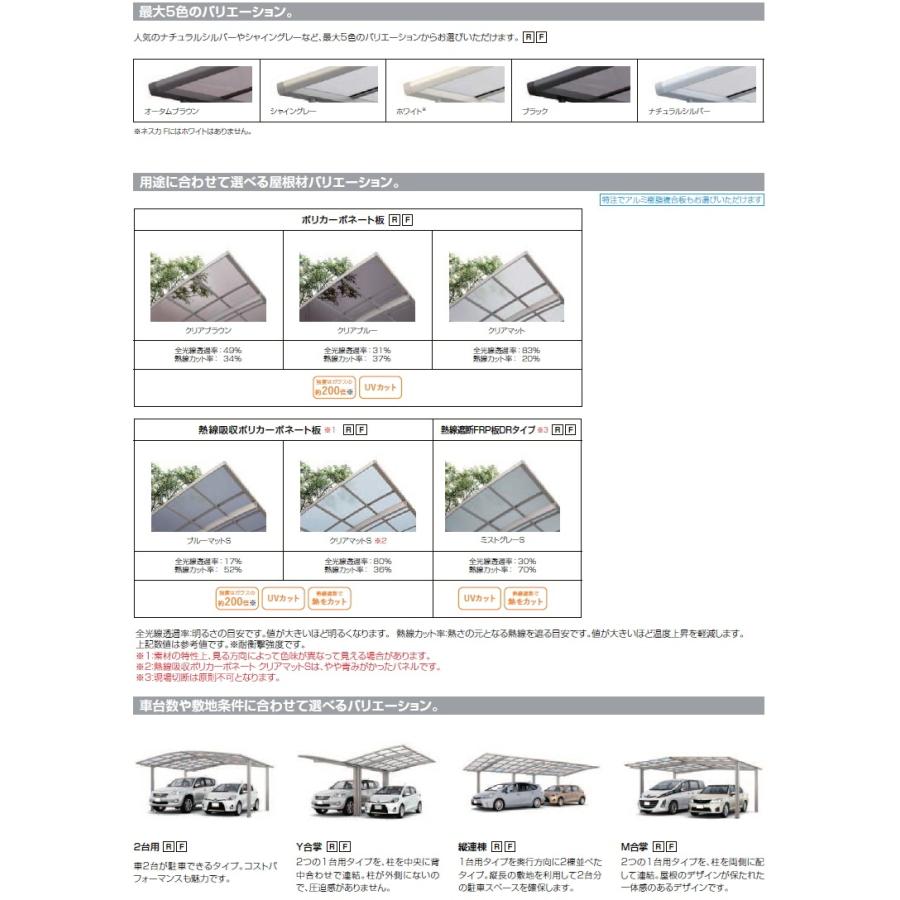 カーポート ネスカR 1台用 延長 24-50・14型 標準柱（H22） アルミ色 通常ポリカ LIXIL リクシル 駐車 車庫 ガレージ 屋根 1台 2，400×6，392mm_3