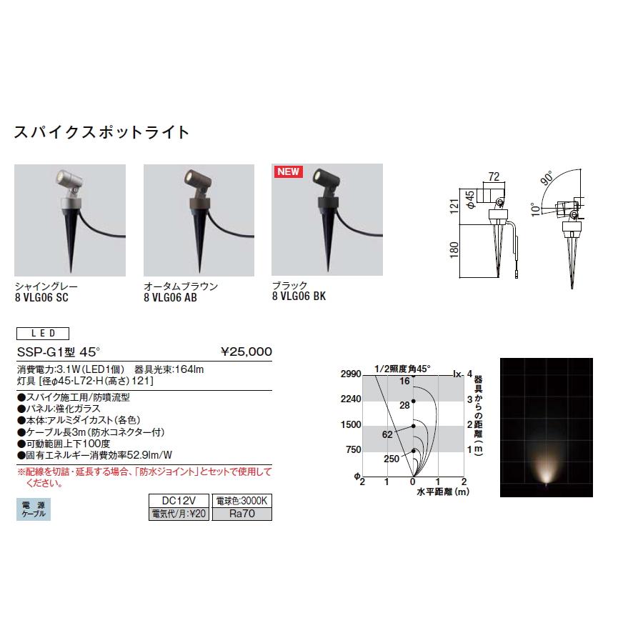 LIXIL　リクシル　12V照明　8VLG64SC　照明　8VLG06SC　ライト　SSP-G1型　シャイングレー　45°　美彩　スタンドスポットライト　エクステリア　H200　屋外