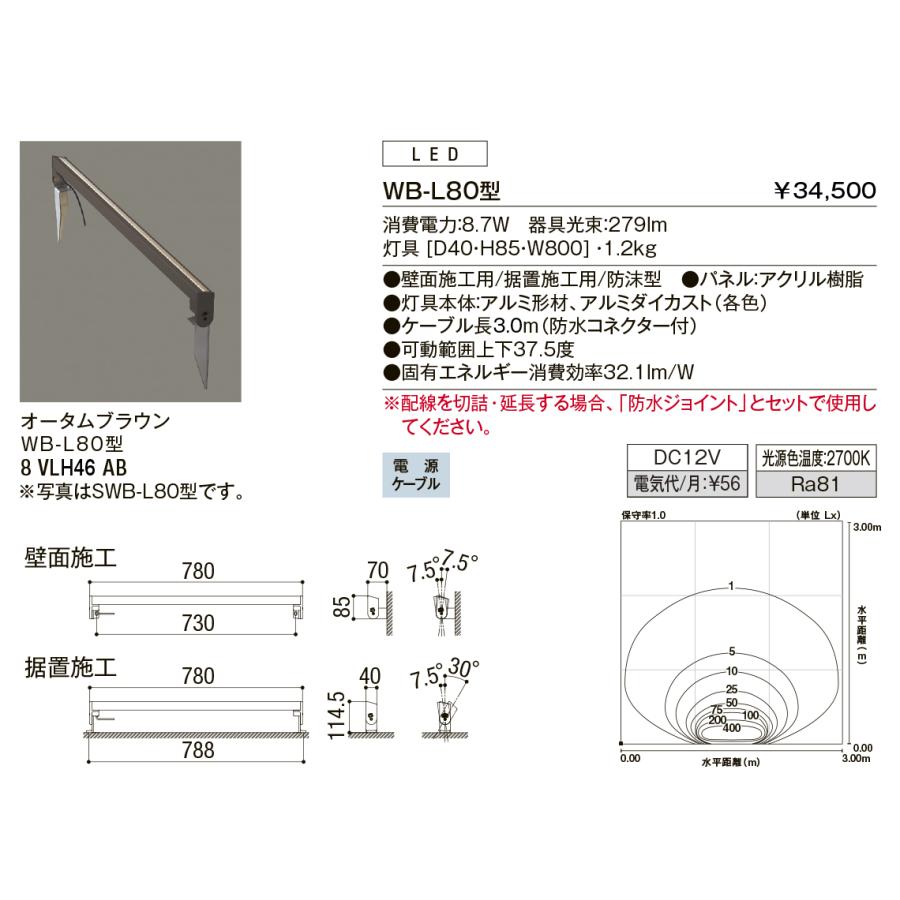 LIXIL　リクシル　12V照明　エクステリア　ウォールバーライト　オータムブラウン　SWB-L80型(スパイク施工用)・WB-L80型(壁面施工用)　H200　8VLH49AB、8VLH46AB　美彩