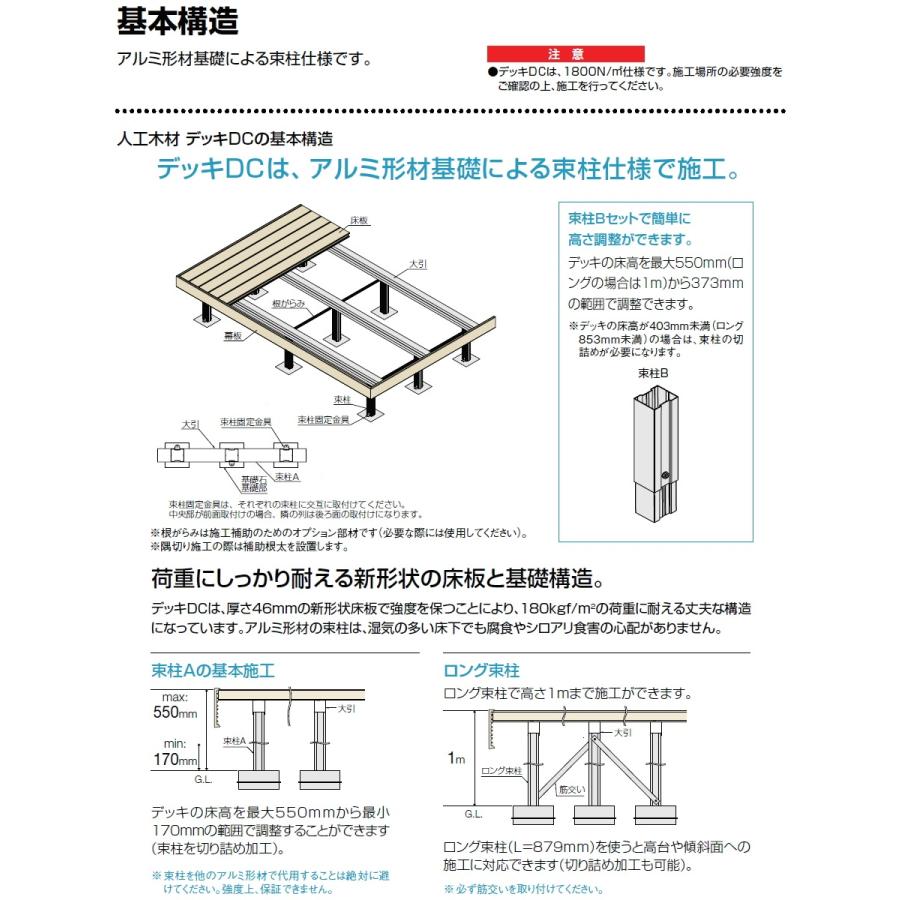 【無料★特典対象】 ウッドデッキ   LIXIL リクシル TOEX   デッキDC 束柱B仕様 ロング束柱(調整式 最大H1000)   4.0間×9尺   間口7226mm×奥行2716mm×高さ1_7