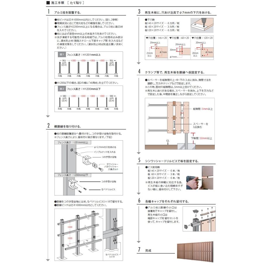 【無料★特典対象】 【セット商品】フェンス 目隠し ECOMOC FENCE(エコモックフェンス) オリジナル たて貼り 板12列 本体・柱・部品 組立て部材セット_10
