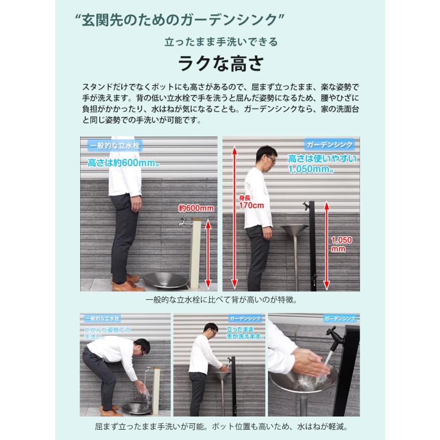 【無料★特典付】 立水栓 水栓柱   ユニソン  スプレスタンド50トール+ターフパン   蛇口2個付き立水栓＆パン 組合せセット  立ったまま手洗いができるトール_7