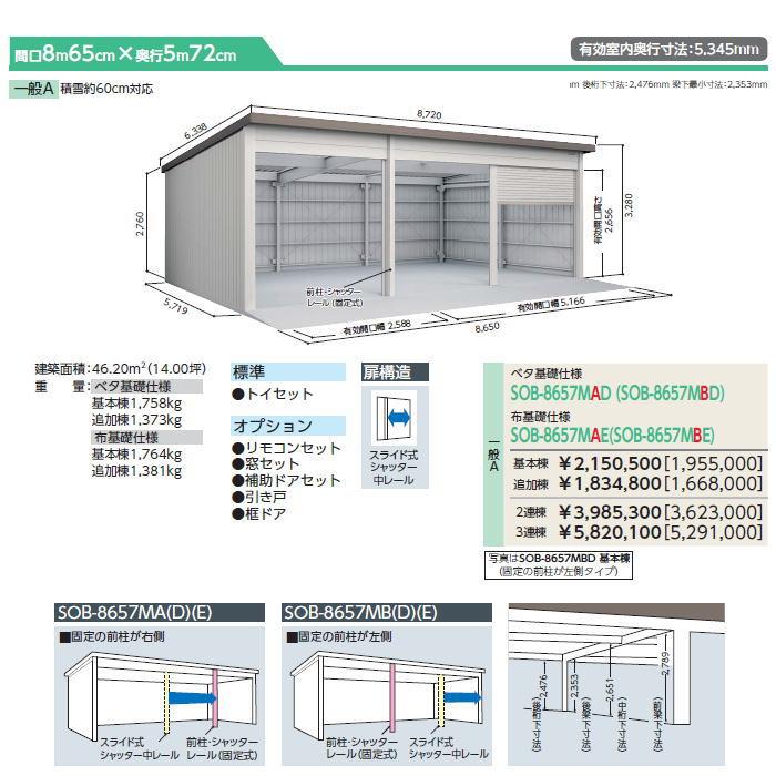 【無料★特典対象】 ヨドコウ 淀川製鋼 ヨド倉庫 ベタ基礎仕様 一般A 追加棟 SOB-8657MBD 倉庫 車庫 収納 格納 屋外 耐久性 シャッター_1