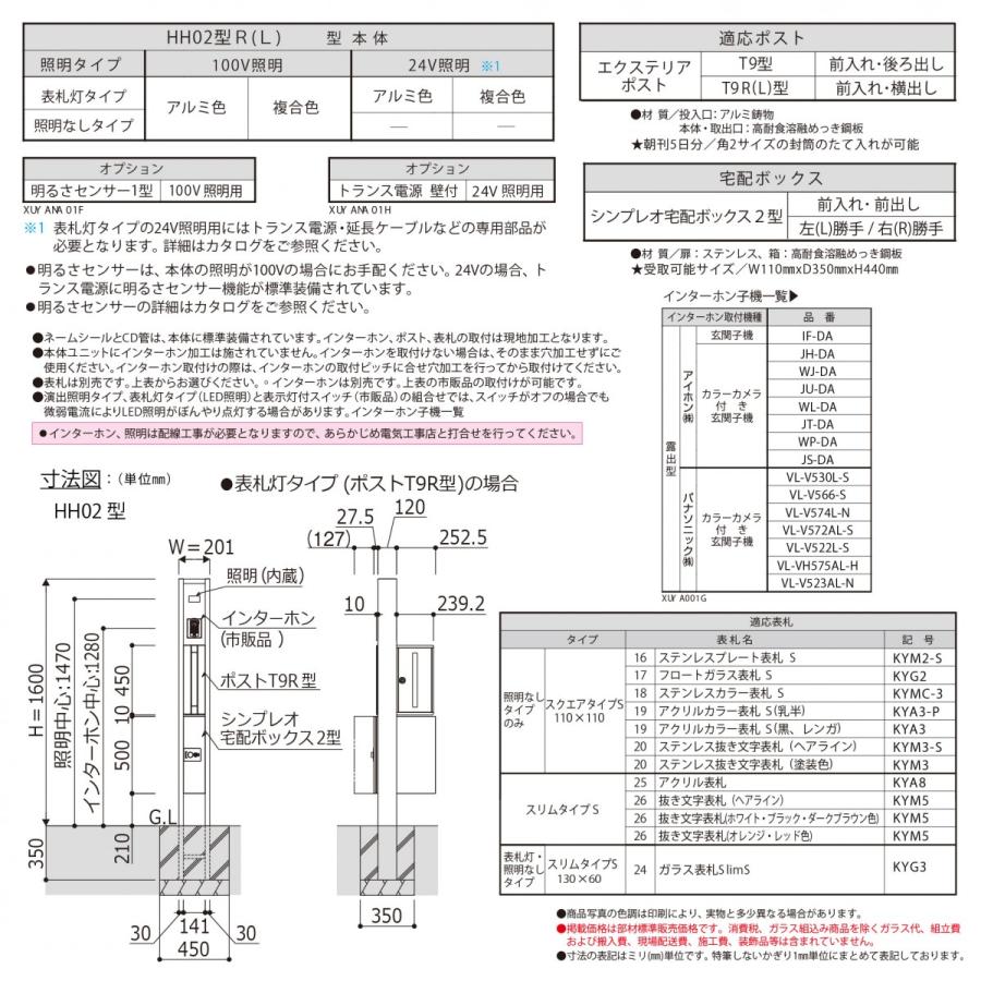 【無料★特典対象】 ルシアスポストユニット HH02型 照明なしタイプ 本体 アルミ色 シンプレオ宅配ボックス2型(前出し)・T9R(L)型(横出し) YKK YKKap 門柱 ポ |  | 03