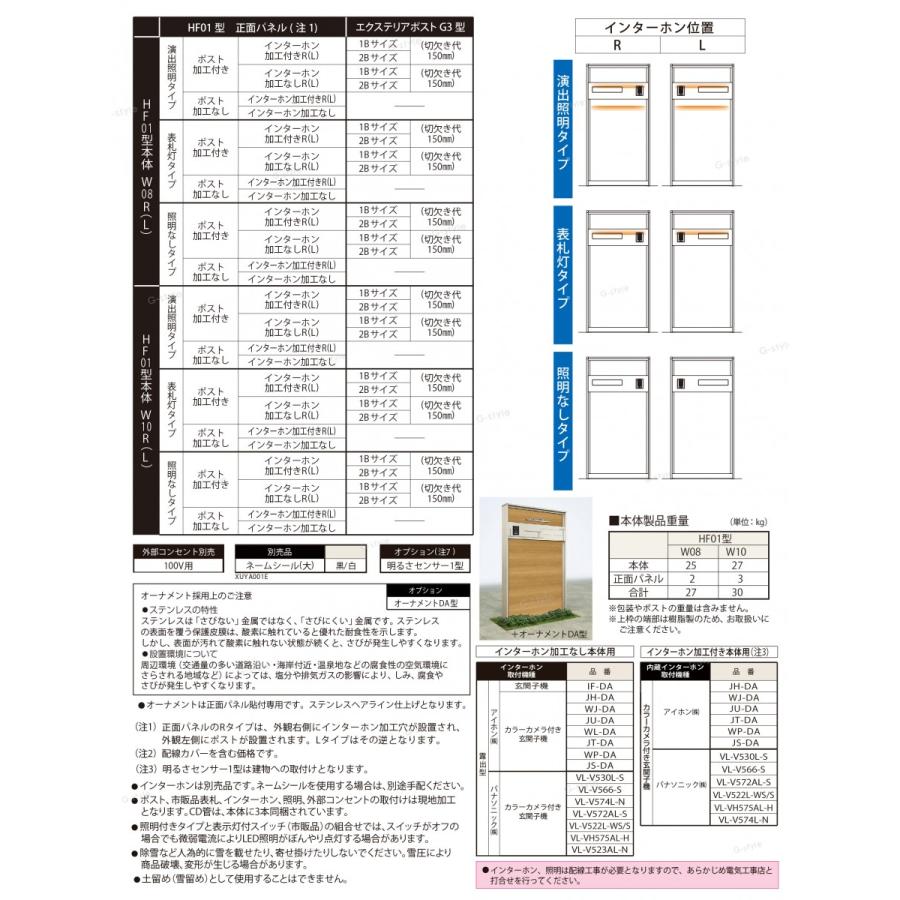 門柱　ポスト　一体　YKK　ポスト加工付き　イン　ポスト　演出照明タイプ　複合カラー　W08　YKKap　ルシアスウォール　HF01型　G3型　2Bサイズ