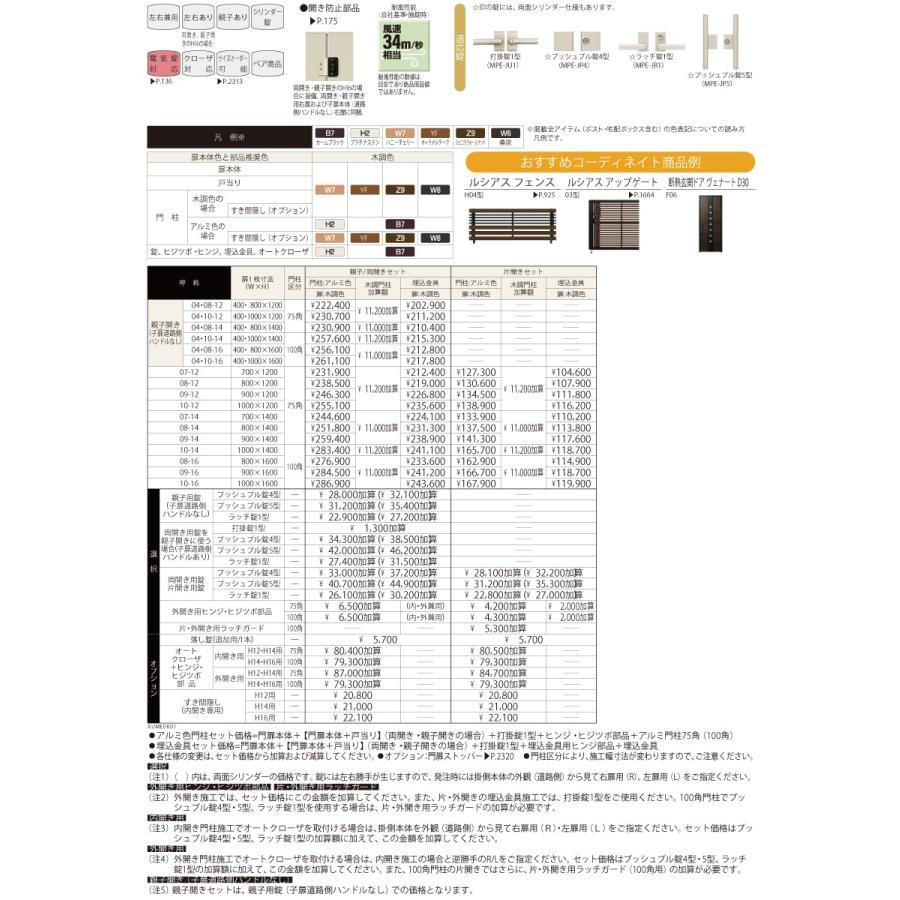 門扉　YKK　YKKap　小窓　形材門扉　境界　UME-K01　ルシアス門扉K01型　10-14　DIY　塀　ガーデン　扉：木調色　囲い　壁　両開きセット　外　門柱：アルミ色　屋外