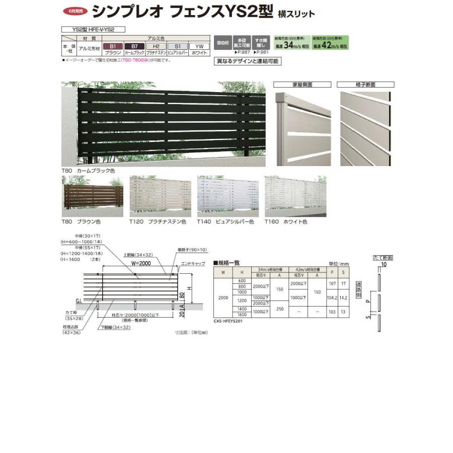 【無料★特典対象】 フェンス 目隠し YKK YKKap  シンプレオフェンスYS2型 フェンス本体   H1600 T160 W2000×1600   横スリットタイプ   旧SY1F型 境界 屋外の画像