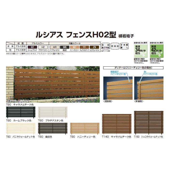 【無料★特典対象】 フェンス 目隠し YKK YKKap  ルシアスフェンスH02型 フェンス本体   木調カラー H800 W2000×H800ｍｍ   横板格子タイプ 境界 屋外 アルミの画像