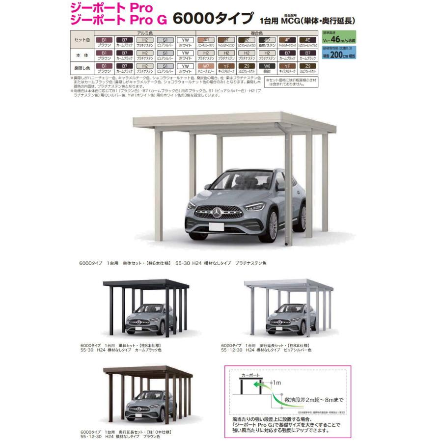 ジーポート Pro 6000タイプ (約)奥行6.7m×間口3.1m×高さ2.3m 奥行延長柱8本 J55・12-30 H24 横材なし アルミ色 明かり取りなし MCG（単体・奥行延長） カー_1