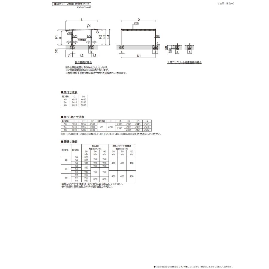 カーポート 2台用 YKK YKKap プレーンルーフ 600タイプ 単体セット 54-60 H22 複合色（ラミネート） 単色 VCD-B 駐車 車庫 ガレージ 屋根 2台