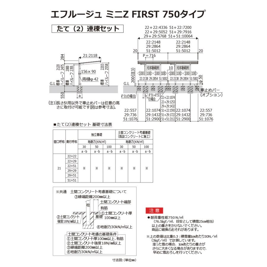 【無料★特典対象】 サイクルポート YKK YKKap エフルージュ ミニZ FIRST 750タイプ たて2連棟セット J22・22-21 ハイルーフ(H24) アルミ色 7台用_2