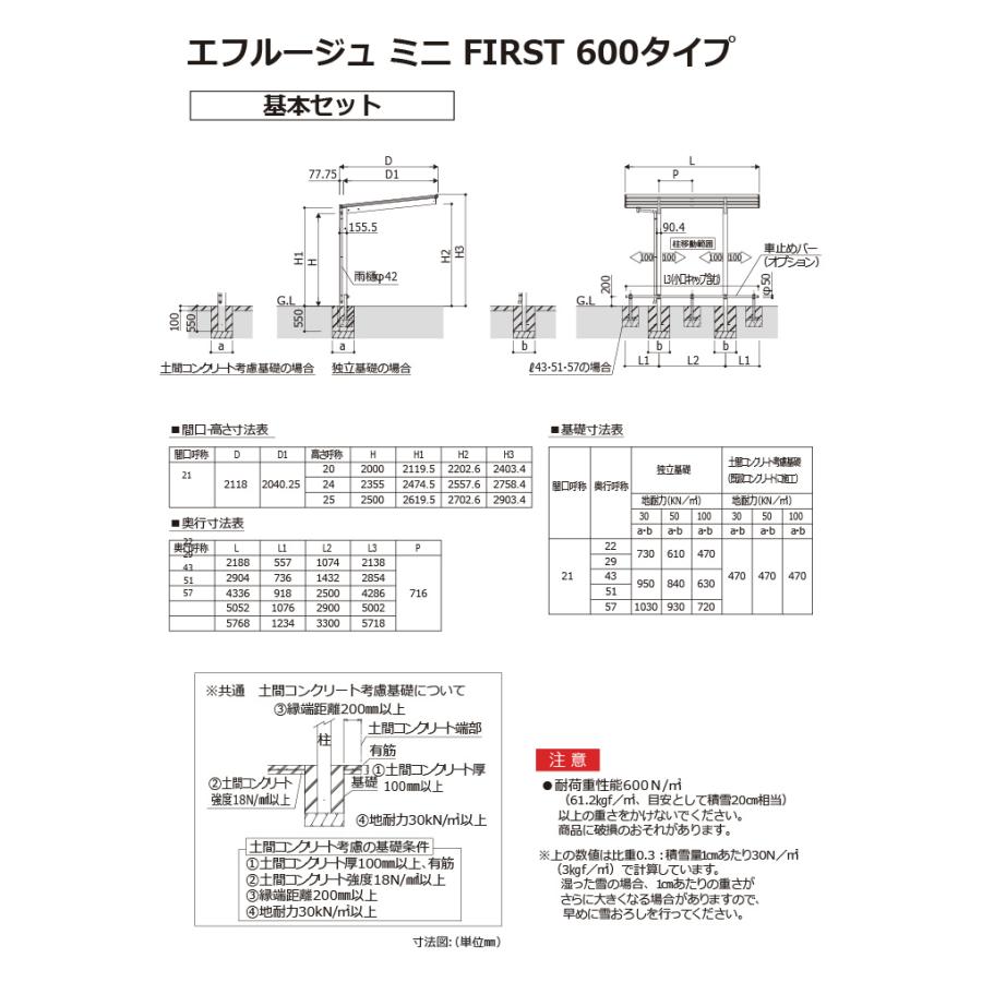 関東・東海エリア限定配達 サイクルポート YKK YKKap エフルージュ ミニ FIRST 600タイプ 基本セット 57-21 セミハイルーフ(H25) アルミ色 9台用_2