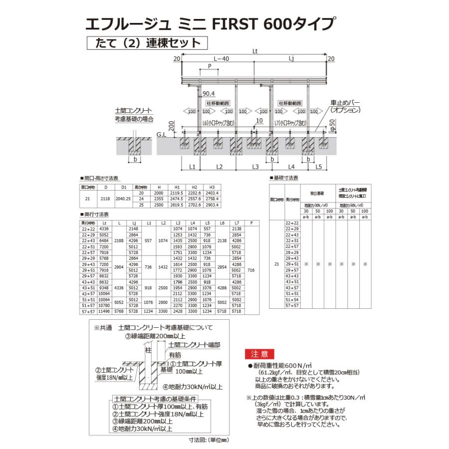 【無料★特典対象】 関東・東海エリア限定配達 サイクルポート YKK YKKap エフルージュ ミニ FIRST 600タイプ たて2連棟セット J57・57-21 標準高(H_2