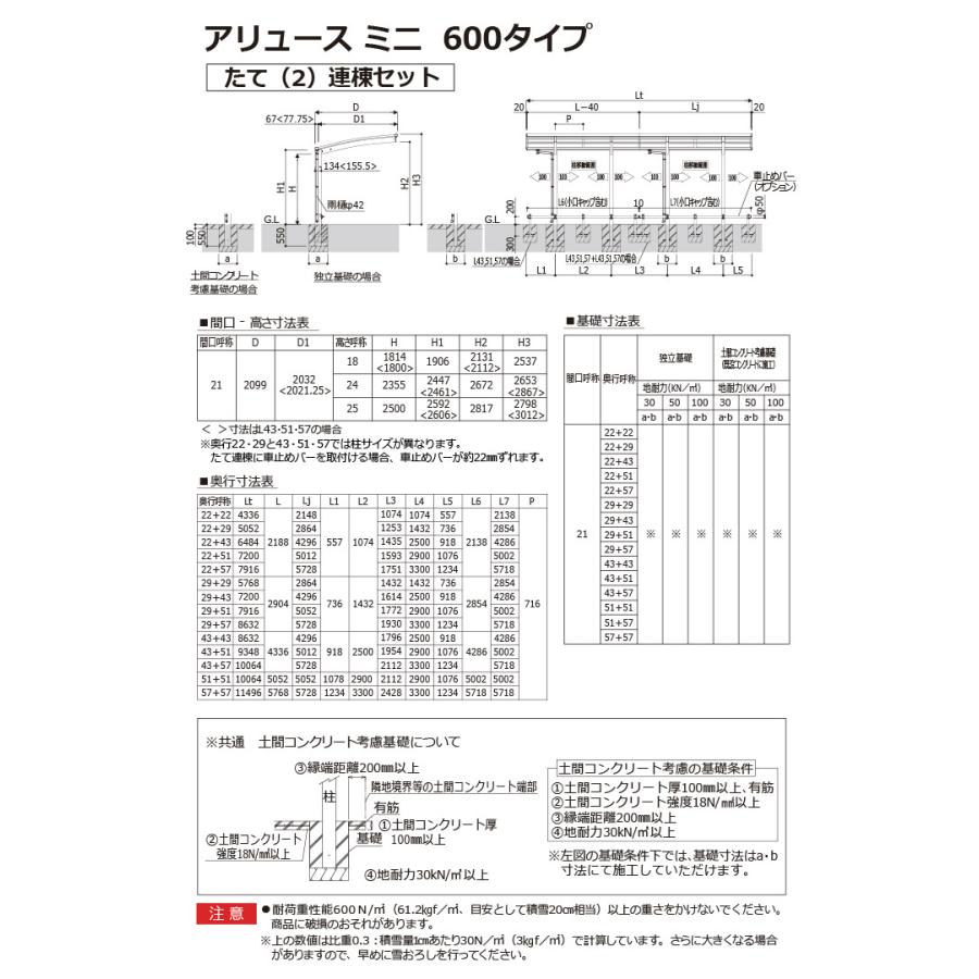 【無料★特典対象】 関東・東海エリア限定配達 サイクルポート YKK YKKap アリュース ミニ 600タイプ たて2連棟セット J51・43-21 ハイルーフ(H24)_2