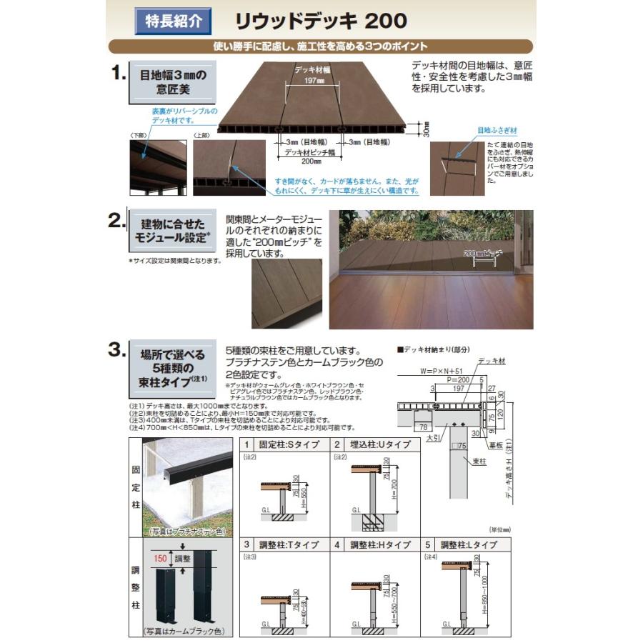 オプション   YKK YKKap   リウッドデッキ200 段床セット   1段 1間8尺用   正面・片側面タイプ   本体追加用束柱付き   人工木 セット diy 【入】 キッ