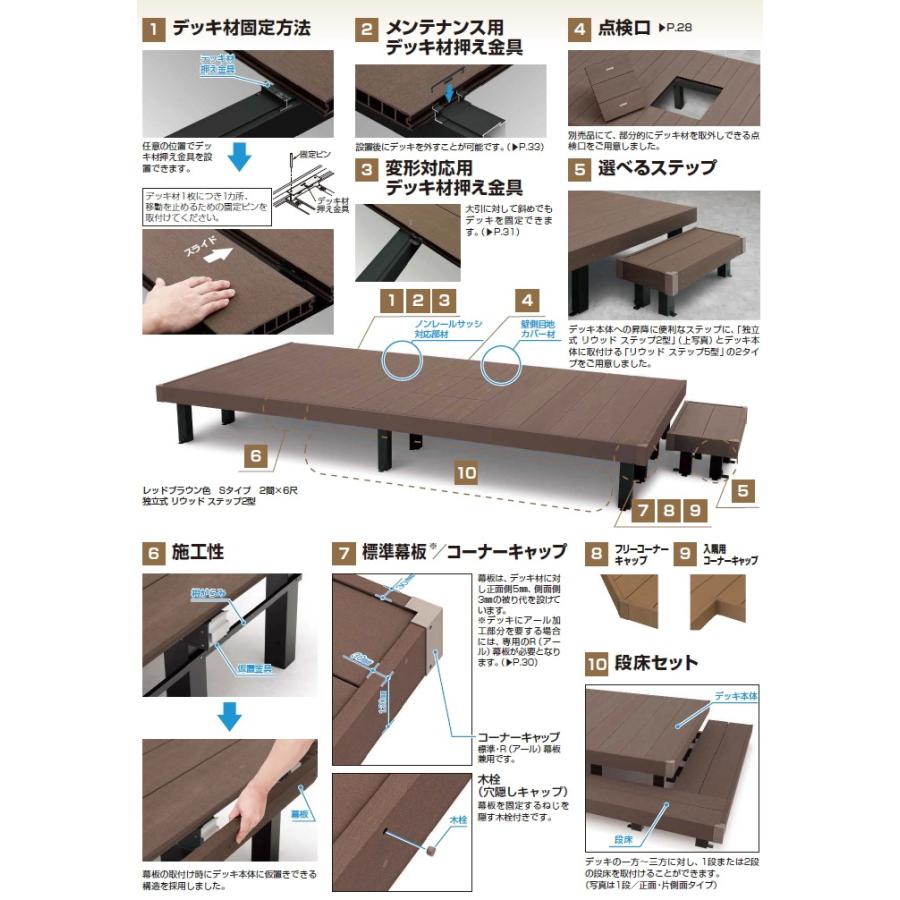 オプション   YKK YKKap   リウッドデッキ200 段床セット   1段 1間8尺用   正面・片側面タイプ   本体追加用束柱付き   人工木 セット diy 【入】 キッ