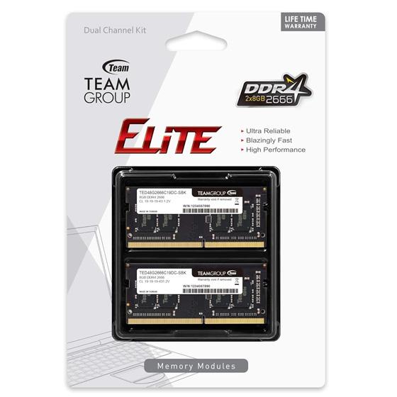 TEAM DDR4 ノートPCS用 PC4-21300 2666MHzシリーズ 8GBx2枚(16GBkit 