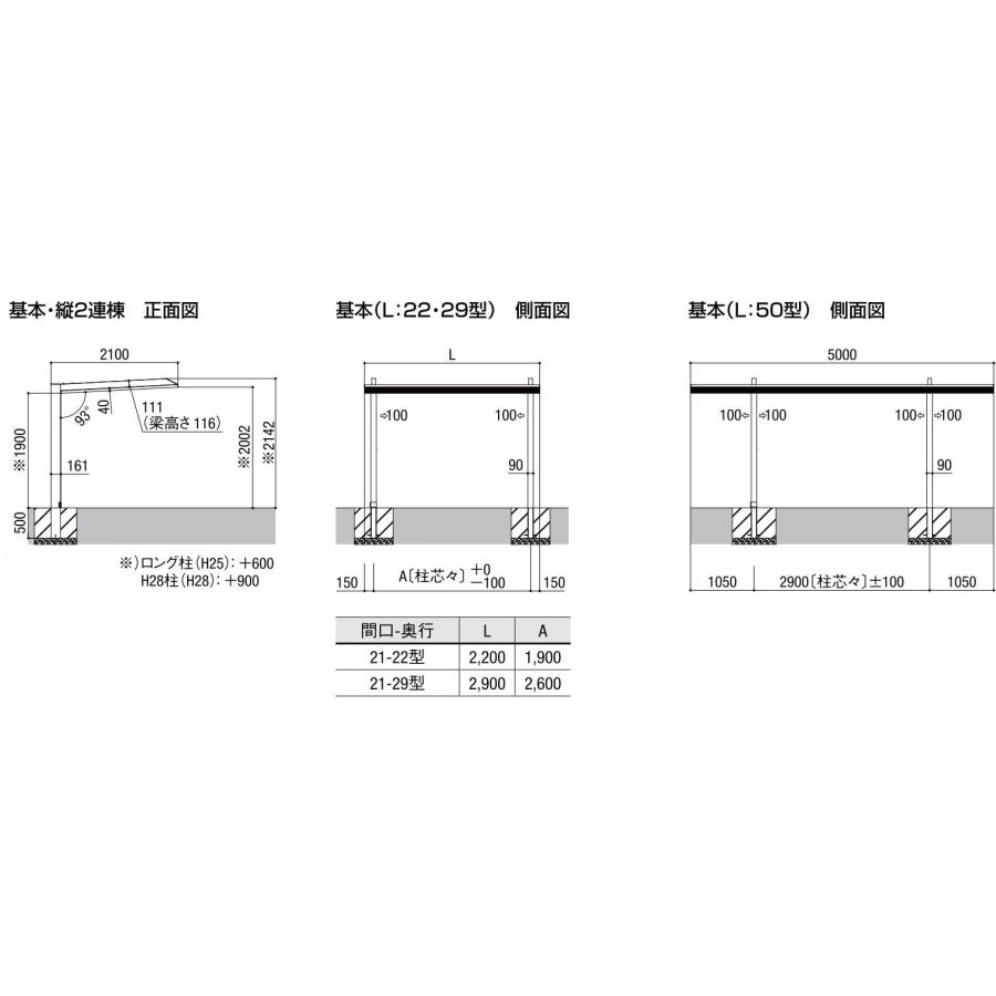 カーポートSC サイクルポート 工事付 カーポートSCミニ 21-29 ロング柱