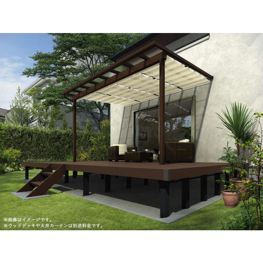 テラス屋根 サザンテラス フレームタイプ 間口1.5間×奥行7尺 ポリカ屋根材 YKKAP 基本工事費込み テラス 屋根 木調 木目調 後付け 物干し おしゃれ 雨よけ