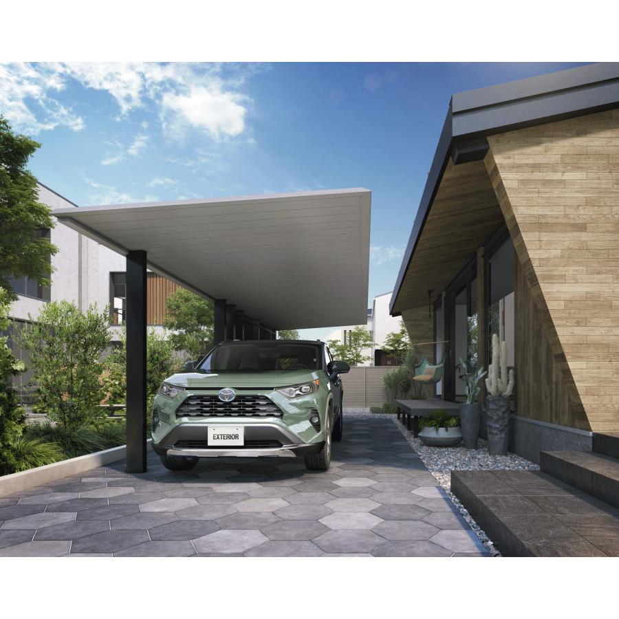 カーポート 1台用 工事付 F2 エフツー 奥行44-間口28 天井材：木調色