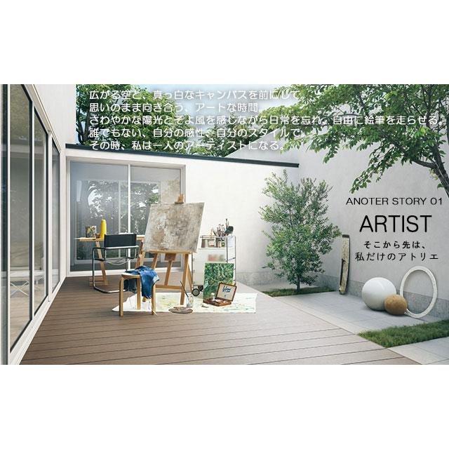 ウッドデッキ 人工木 ヴィラウッド プレミアムタイプ 間口1間×奥行9尺 基本工事費込み ロング束柱/デッキのみ/束埋込み仕様/三協アルミ ...