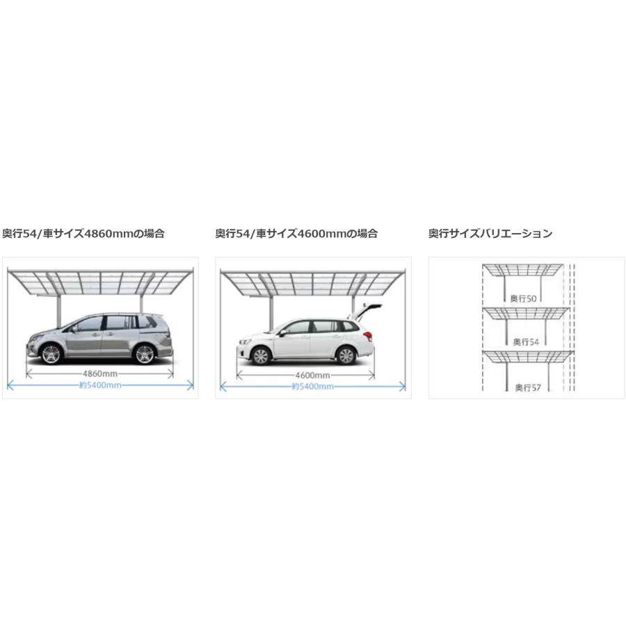 フーゴ カーポート 工事付 フーゴF 3台用 72-54型 ロング柱H25 ポリカ